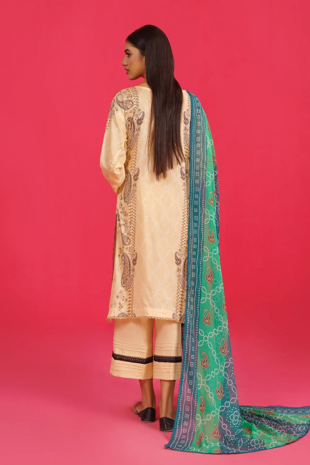 3PC Unstitched | Embroidered Lawn Shirt  Chiffon Dupatta Trouser