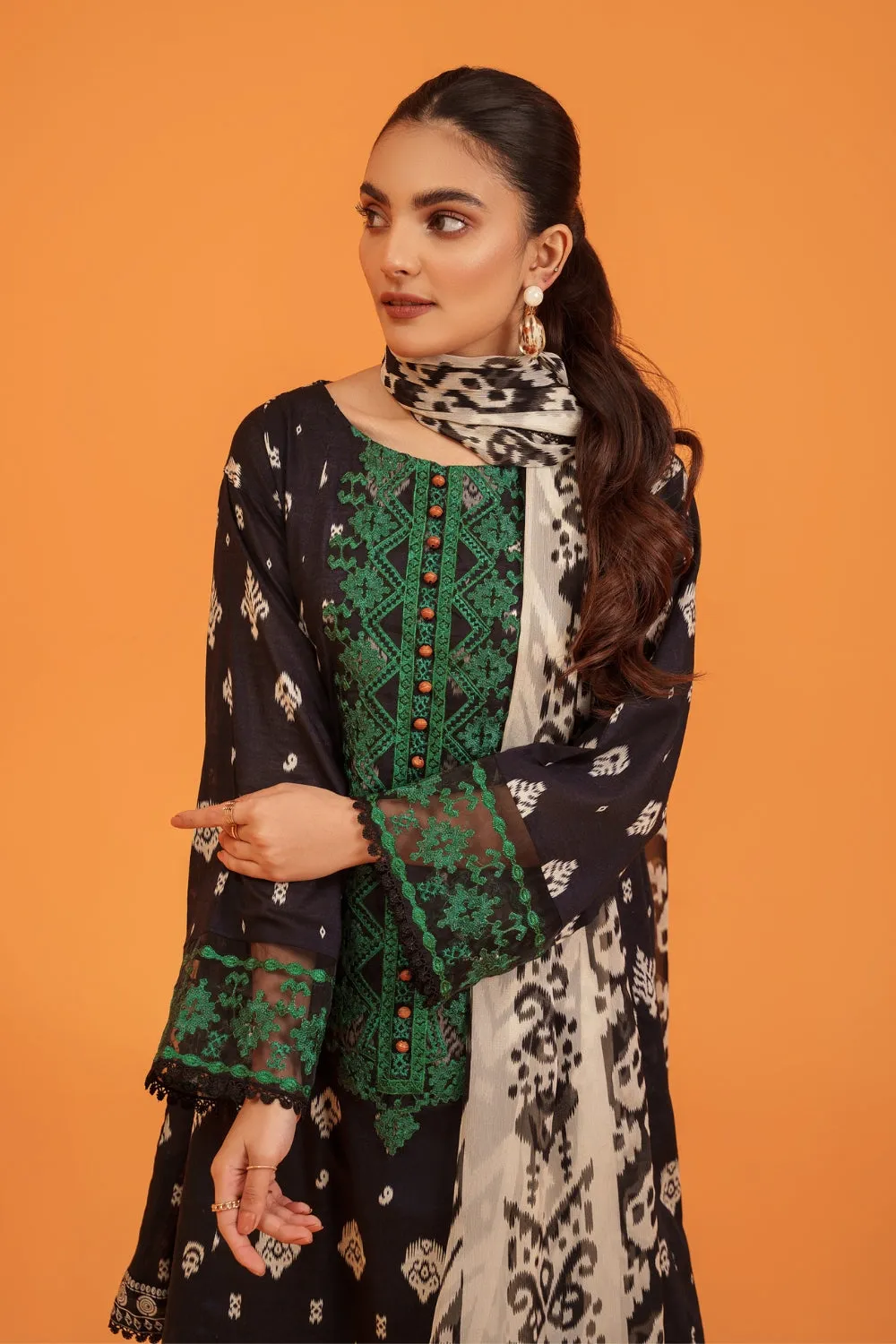 3PC Unstitched | Embroidered Lawn Shirt  Chiffon Dupatta Trouser