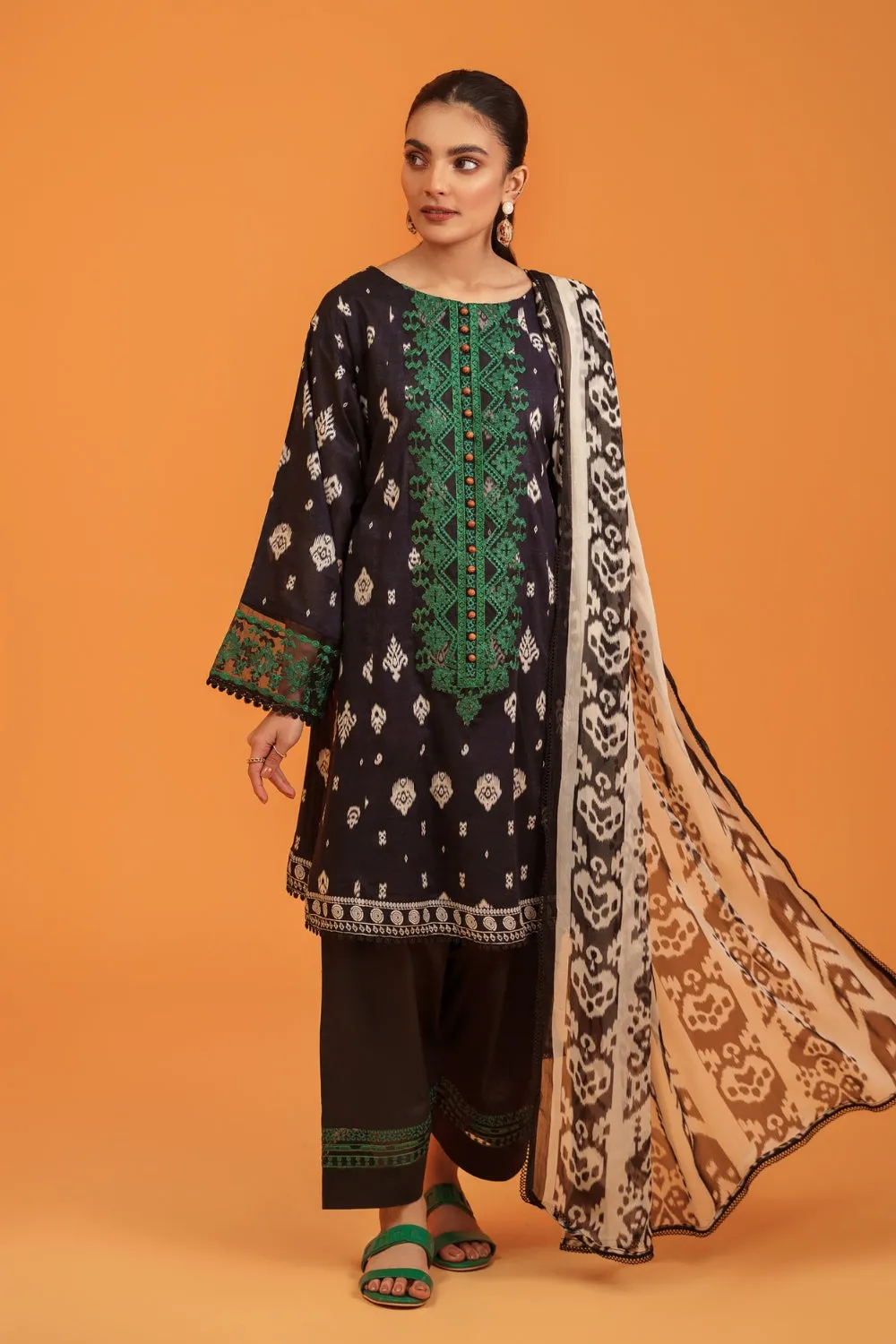 3PC Unstitched | Embroidered Lawn Shirt  Chiffon Dupatta Trouser