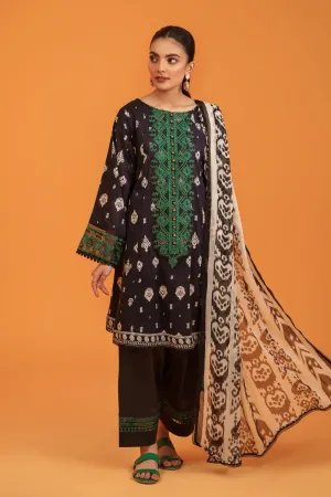 3PC Unstitched | Embroidered Lawn Shirt  Chiffon Dupatta Trouser
