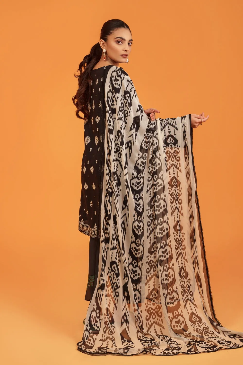 3PC Unstitched | Embroidered Lawn Shirt  Chiffon Dupatta Trouser