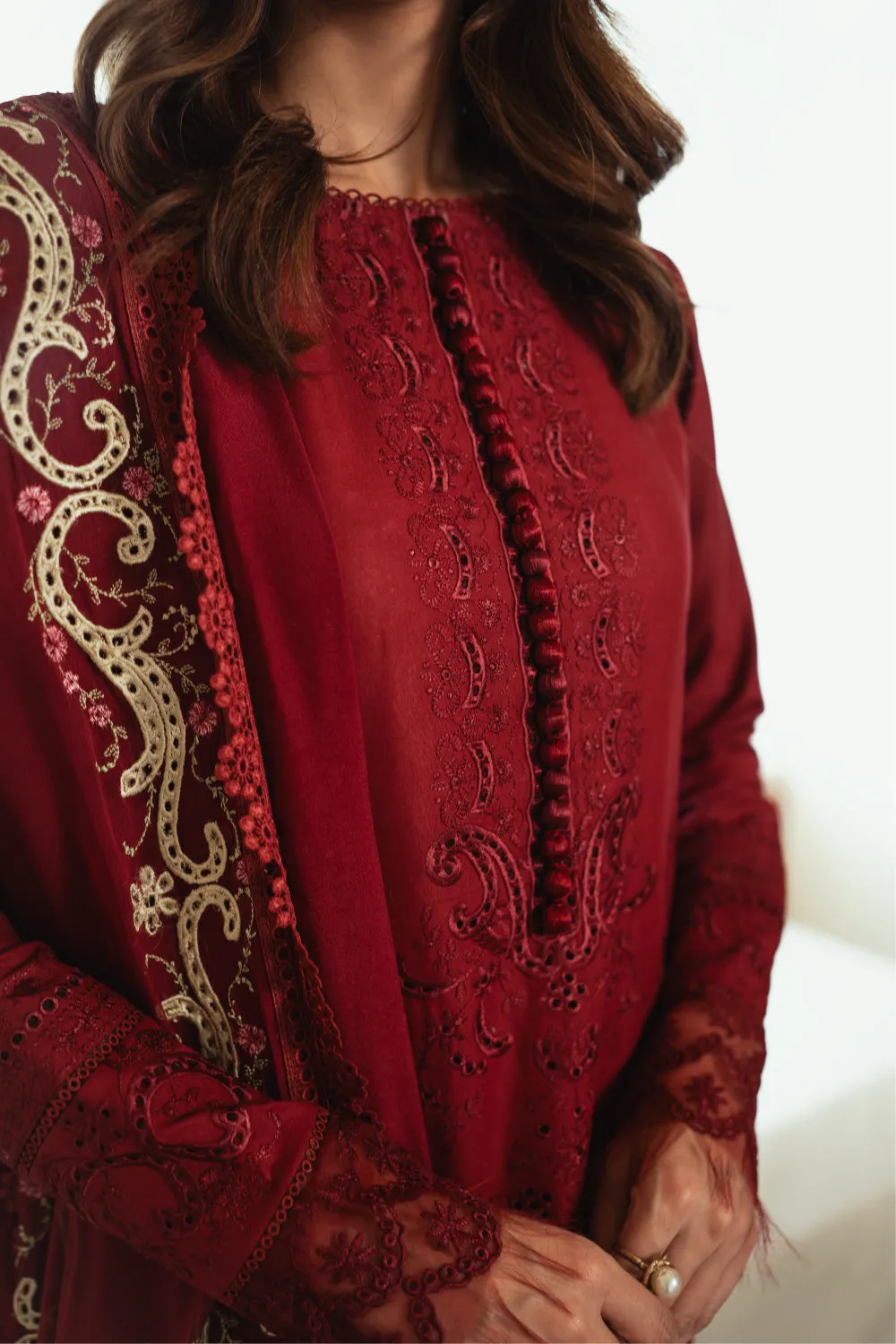 3PC Unstitched | Embroidered Lawn Suit | Chiffon Dupatta