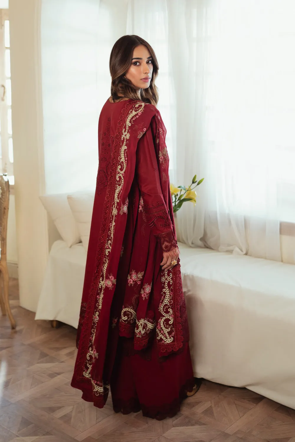 3PC Unstitched | Embroidered Lawn Suit | Chiffon Dupatta