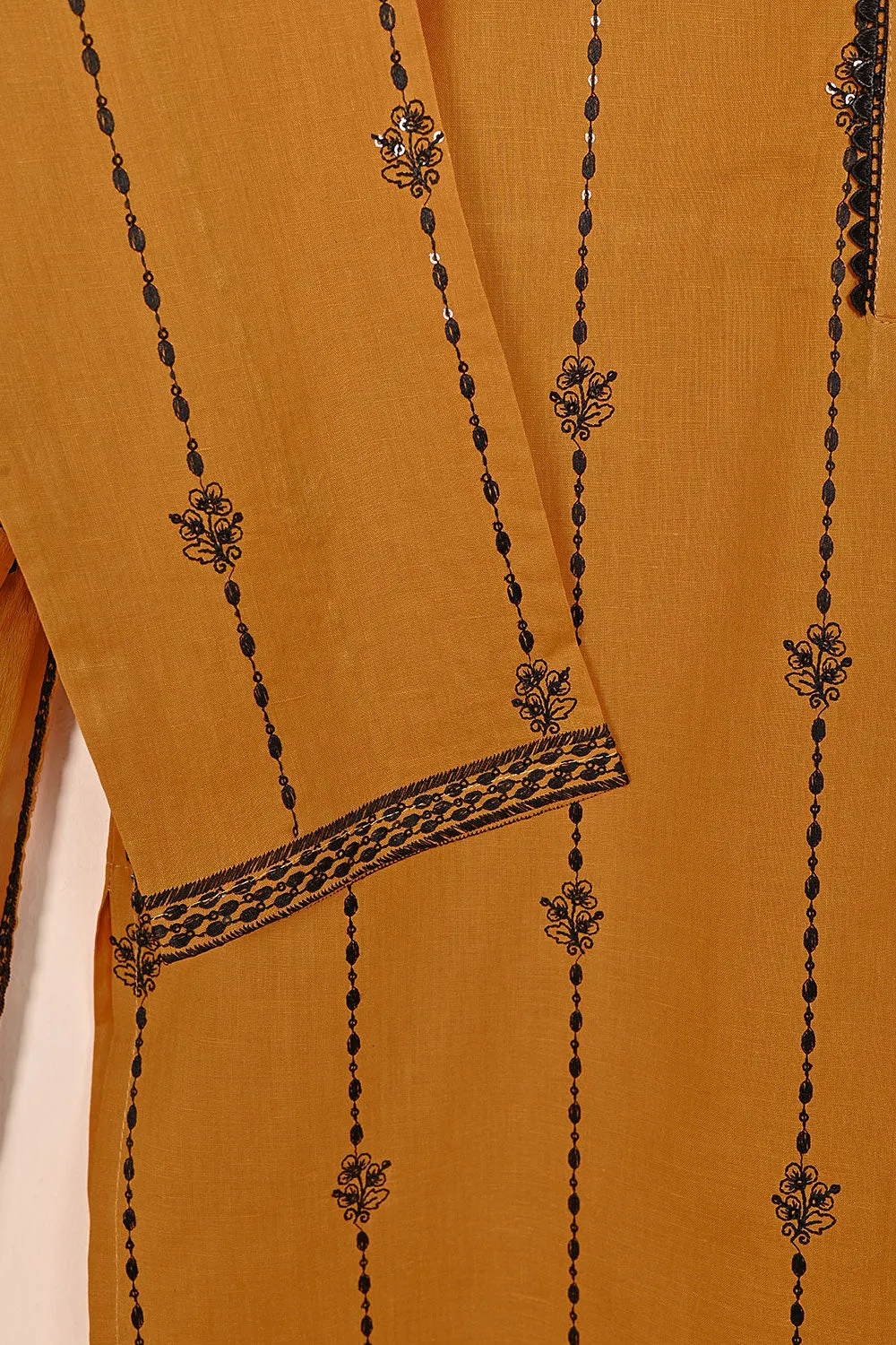 3SP-20A-Mustard - 3PC COTTON EMBROIDERED Dress With Chiffon Embroidered Dupatta