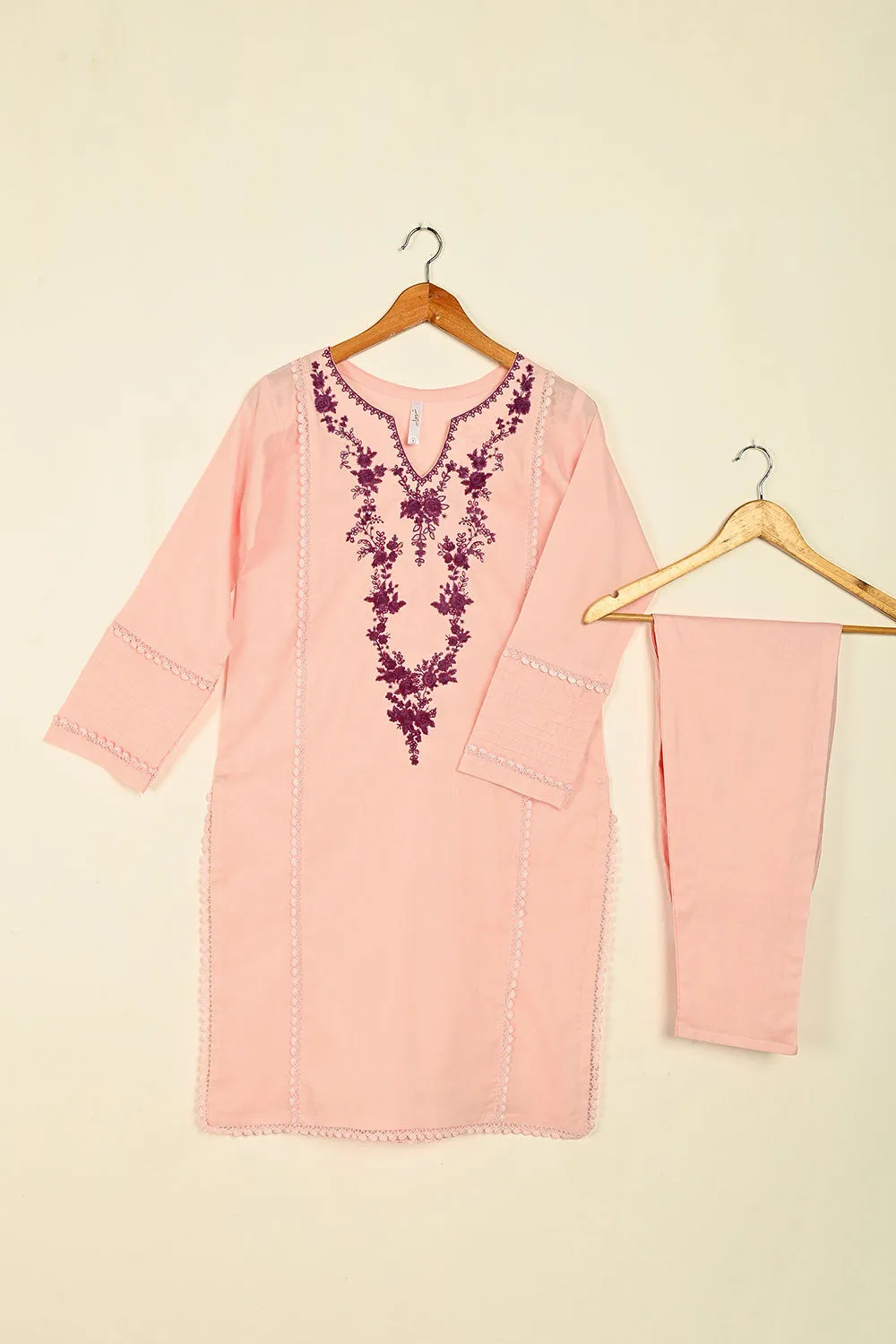 3SP-25B-Pink- 3PC COTTON EMBROIDERED DRESS