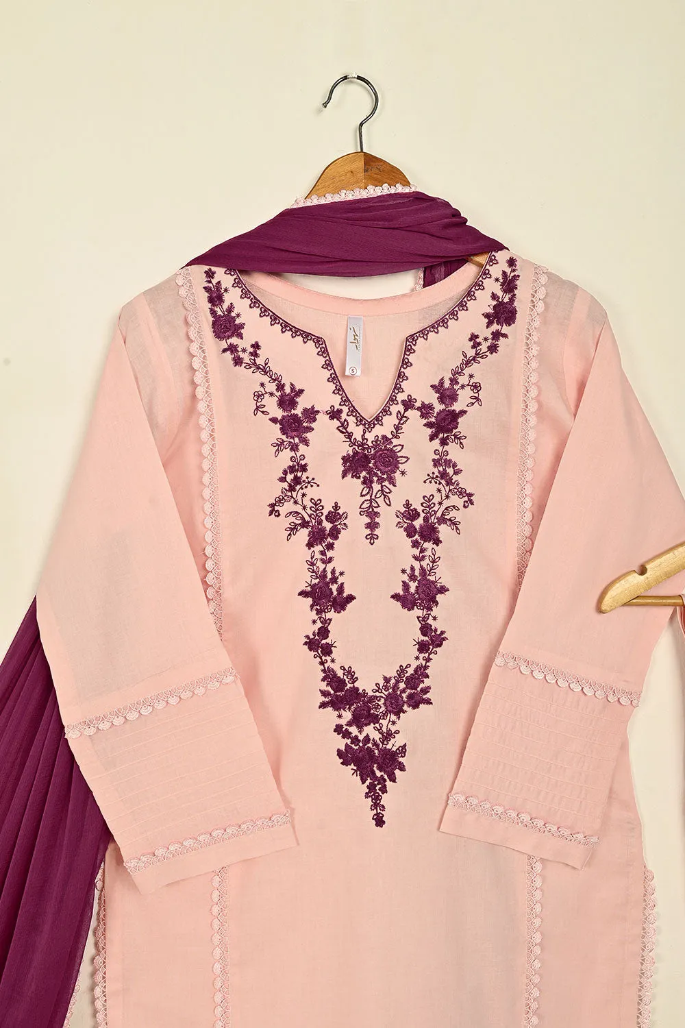 3SP-25B-Pink- 3PC COTTON EMBROIDERED DRESS