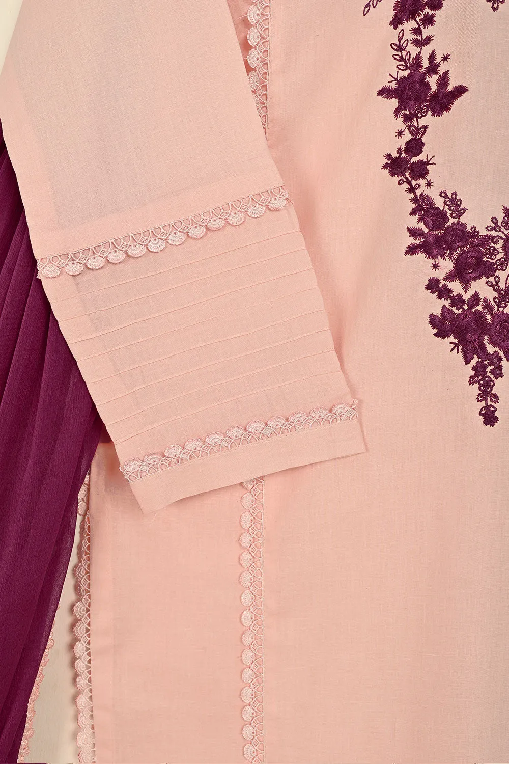 3SP-25B-Pink- 3PC COTTON EMBROIDERED DRESS