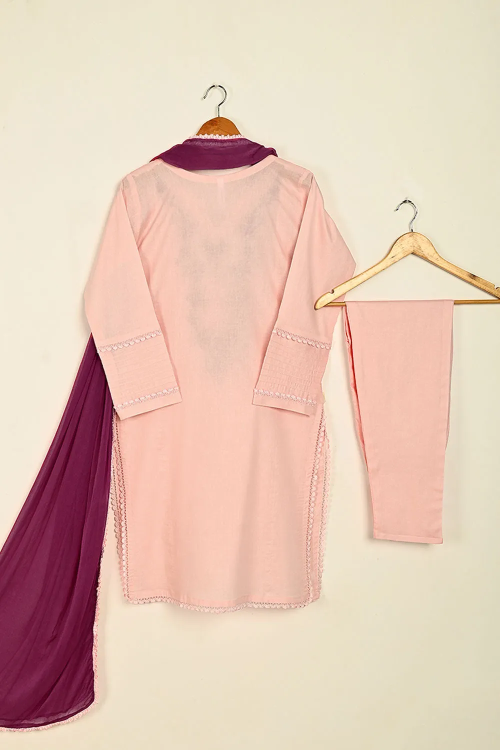 3SP-25B-Pink- 3PC COTTON EMBROIDERED DRESS