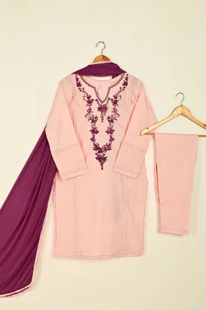 3SP-25B-Pink- 3PC COTTON EMBROIDERED DRESS