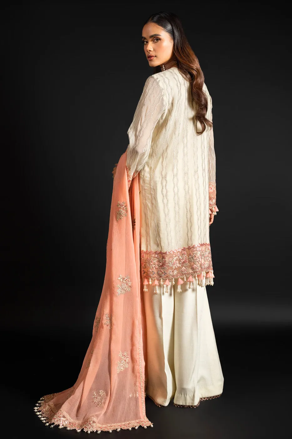 4 Pc Embroidered Chiffon Suit With Chiffon Dupatta