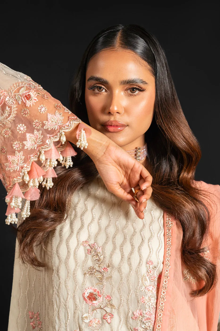 4 Pc Embroidered Chiffon Suit With Chiffon Dupatta