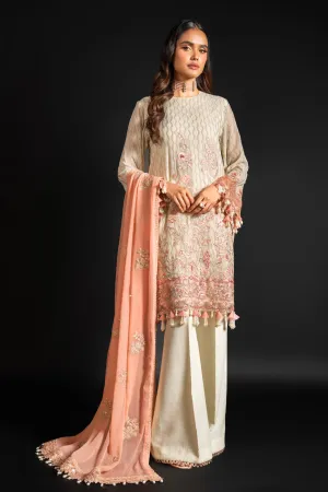 4 Pc Embroidered Chiffon Suit With Chiffon Dupatta
