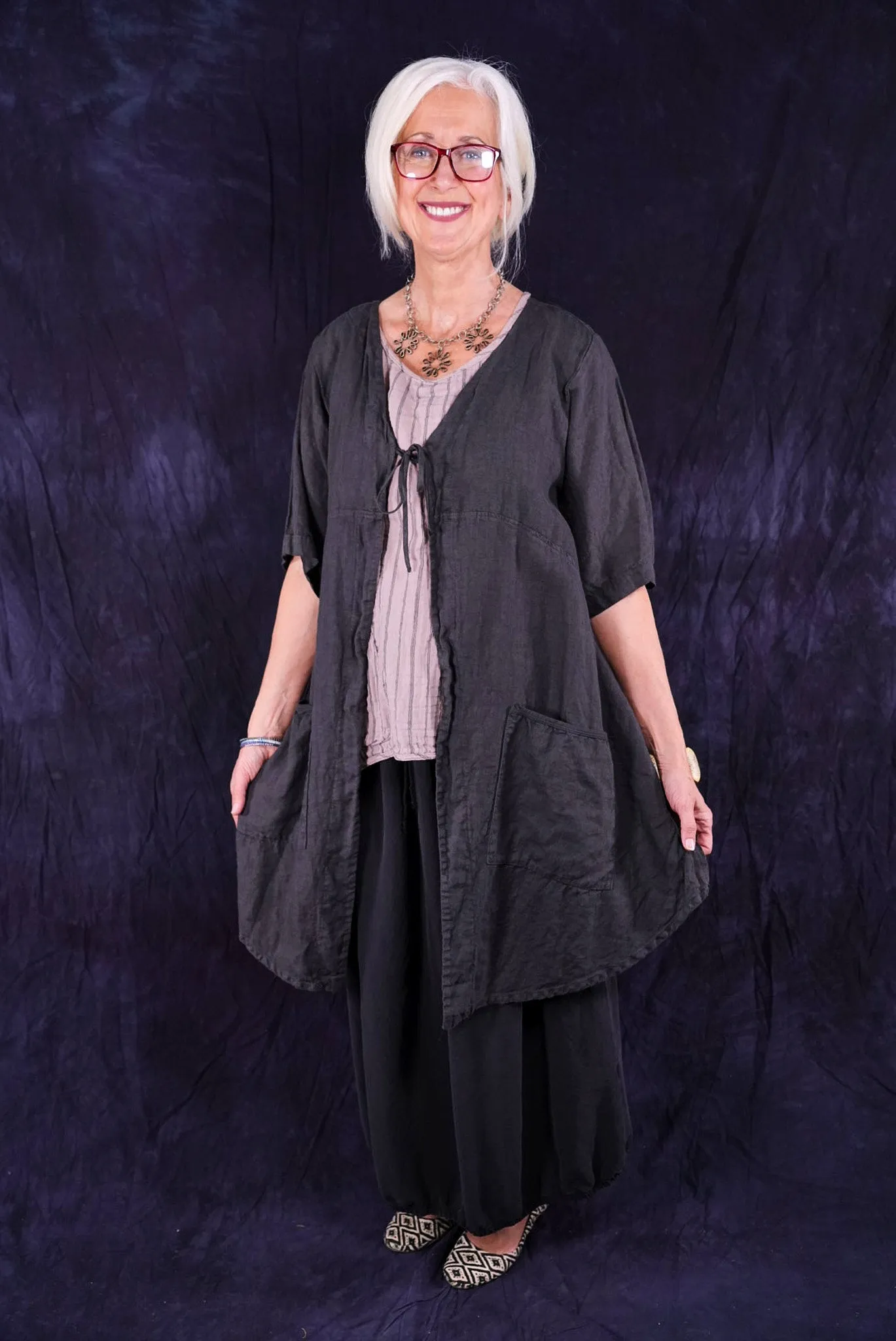 5306 Contrast Cardi Faded Iron-P