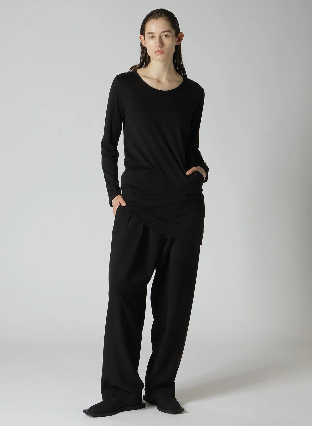56/2 GUAZE SINGLE JERSEY SIDE DRAPED LONG SLV T