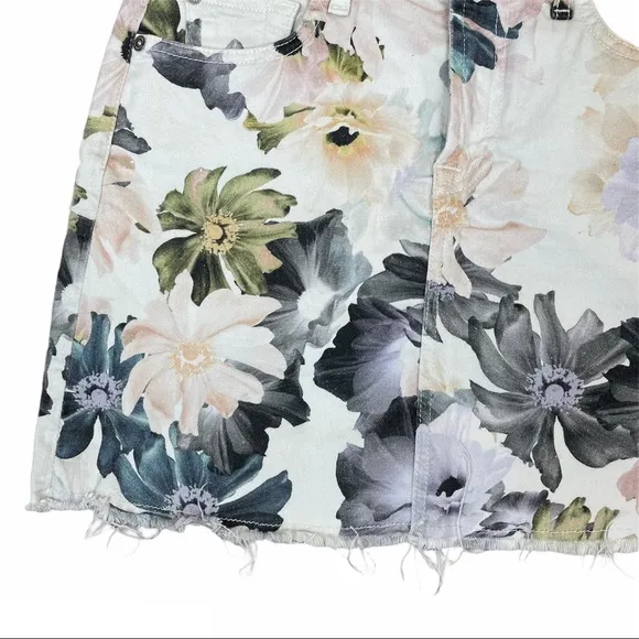 7 For All Mankind White Floral Denim Mini Skirt