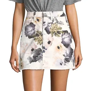 7 For All Mankind White Floral Denim Mini Skirt