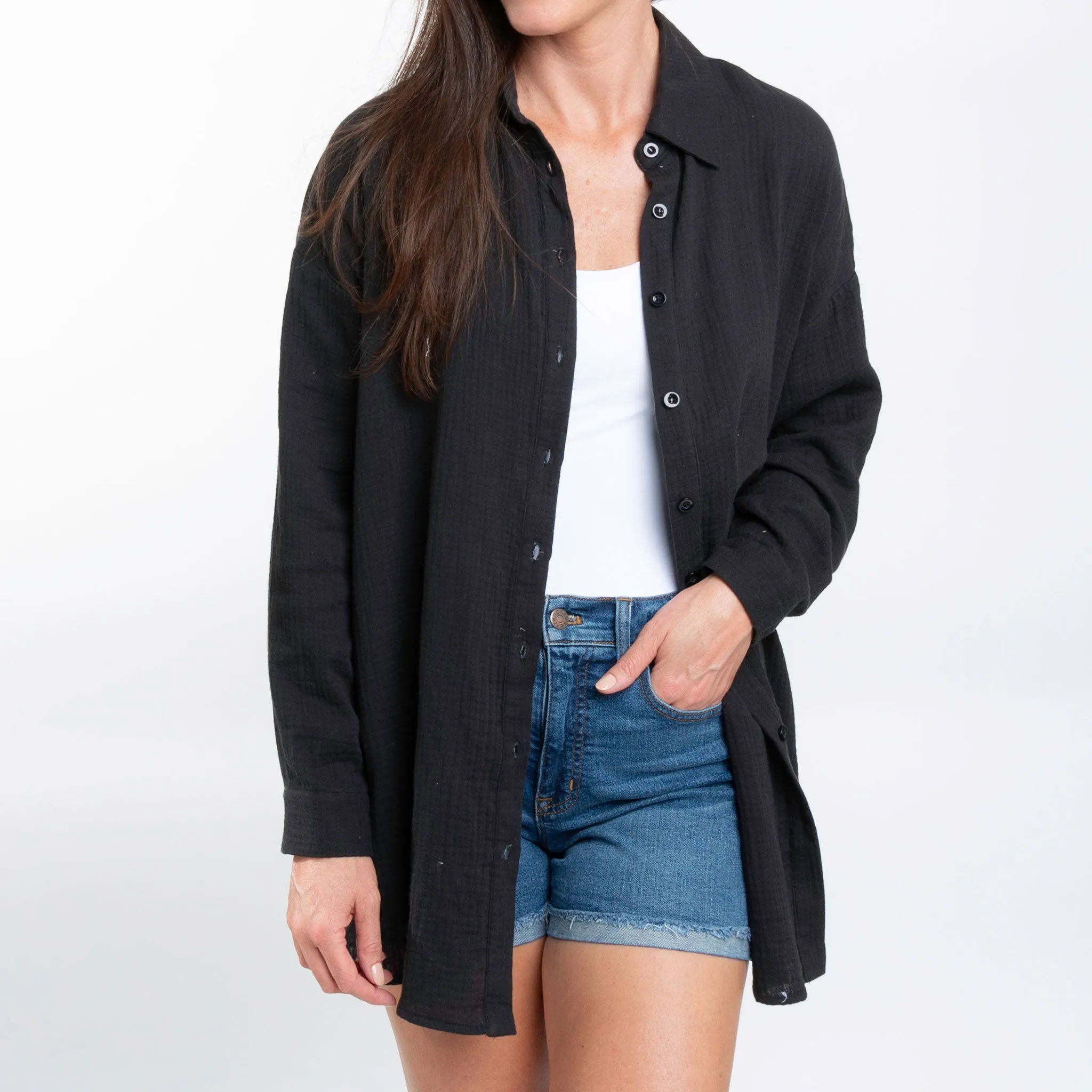 Aaliyah Gauze Button Up Top
