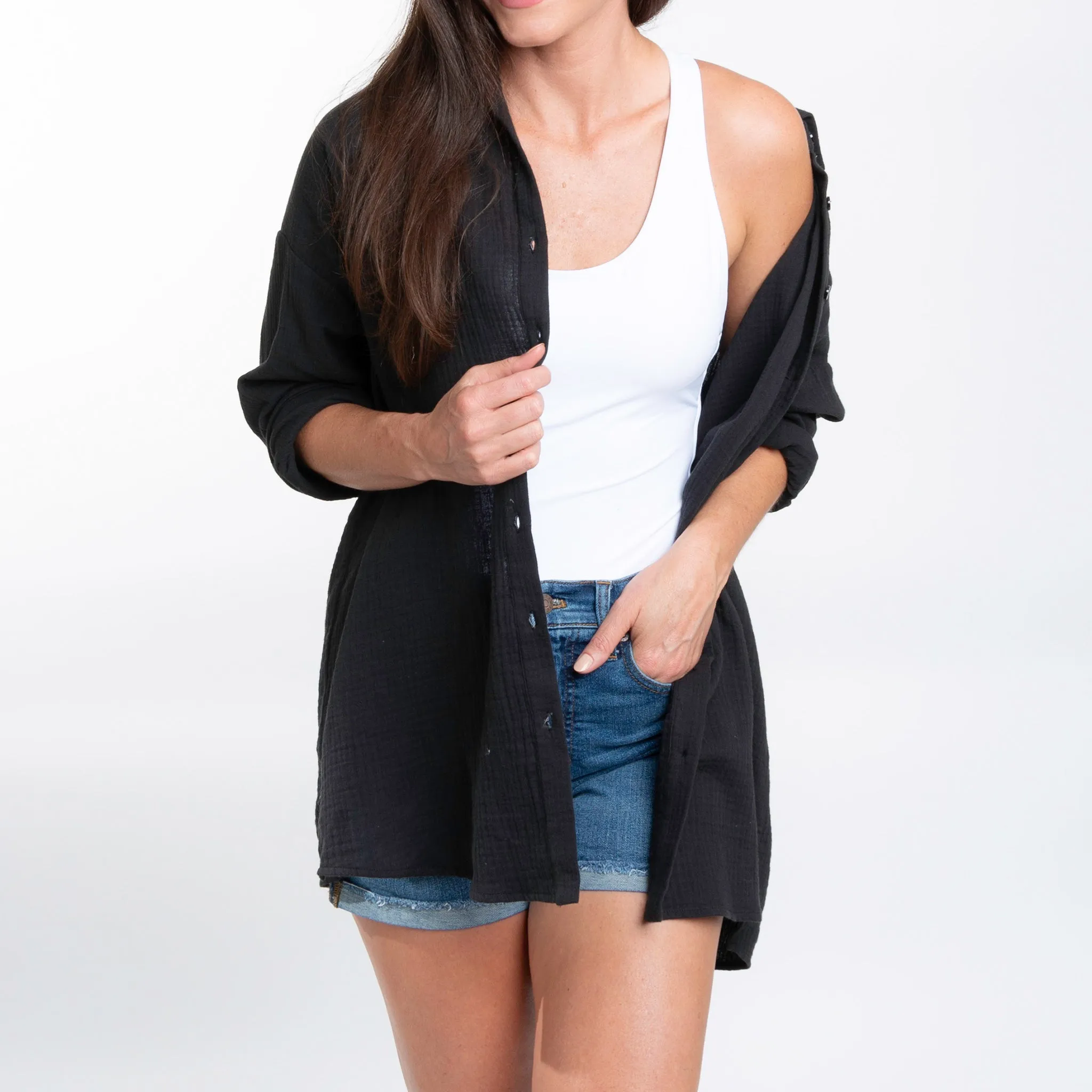 Aaliyah Gauze Button Up Top