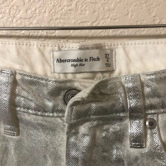 Abercrombie &amp; Fitch Metallic Denim Midi Skirt Silver White Y2K - Size 27/4