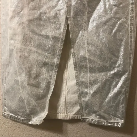 Abercrombie &amp; Fitch Metallic Denim Midi Skirt Silver White Y2K - Size 27/4