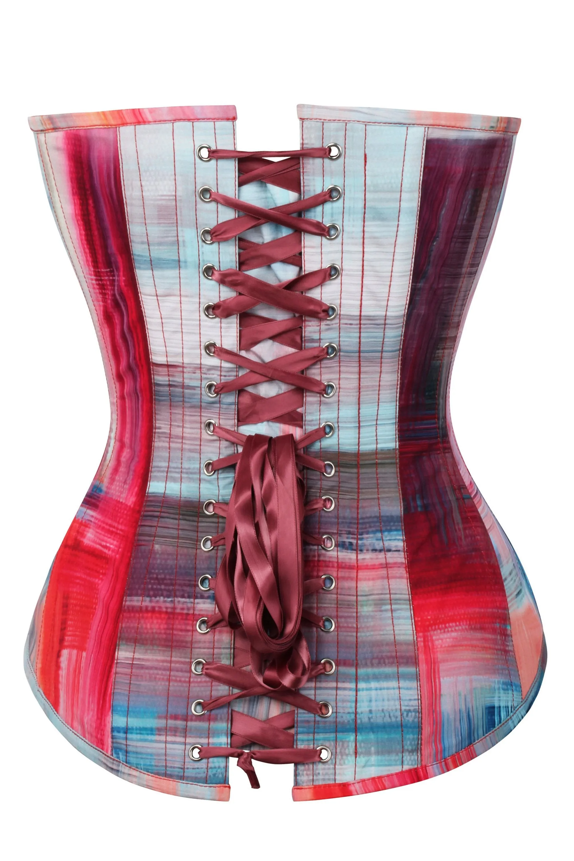 Abstract Red and Blue Brushstroke Longline Overbust Corset