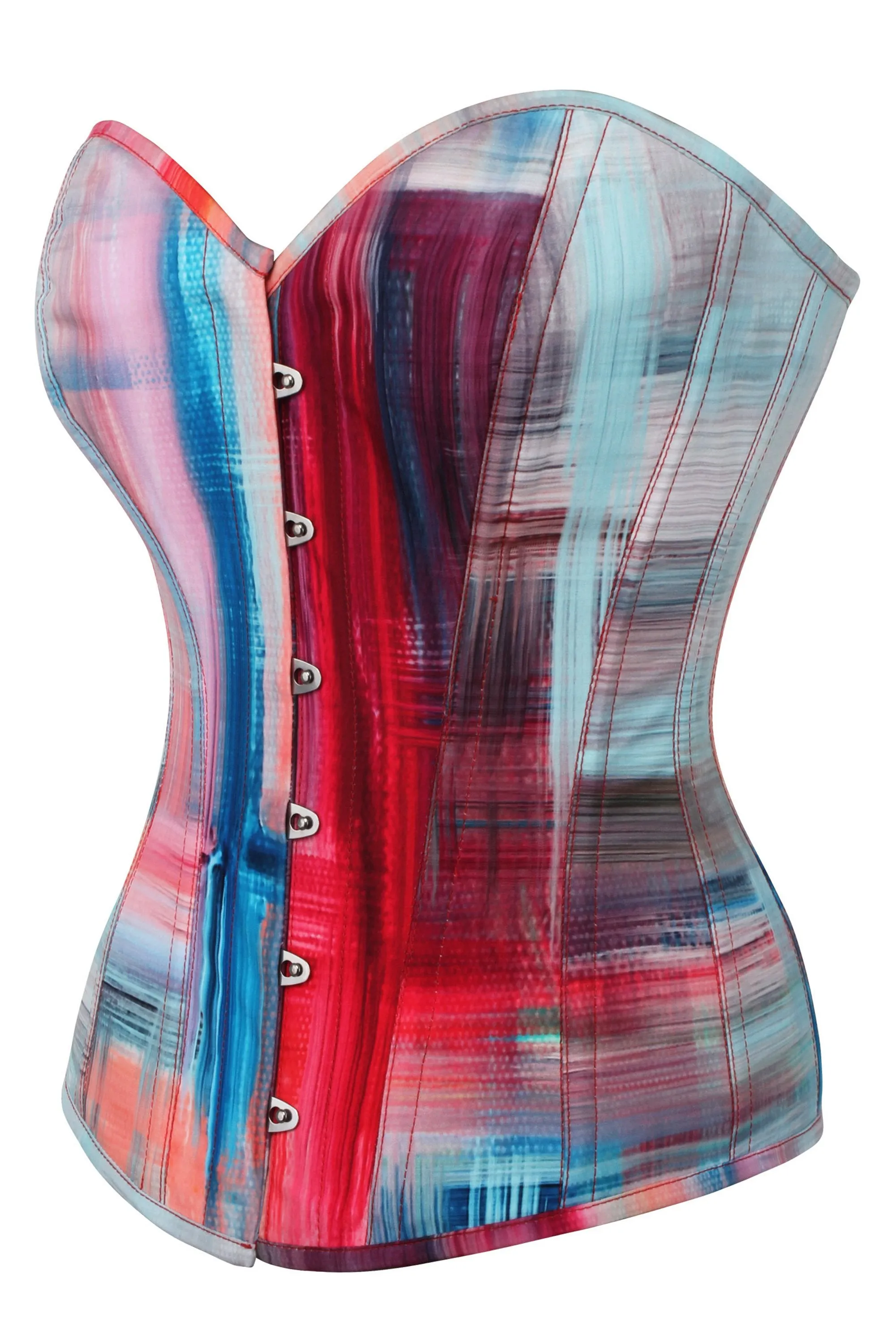 Abstract Red and Blue Brushstroke Overbust Corset