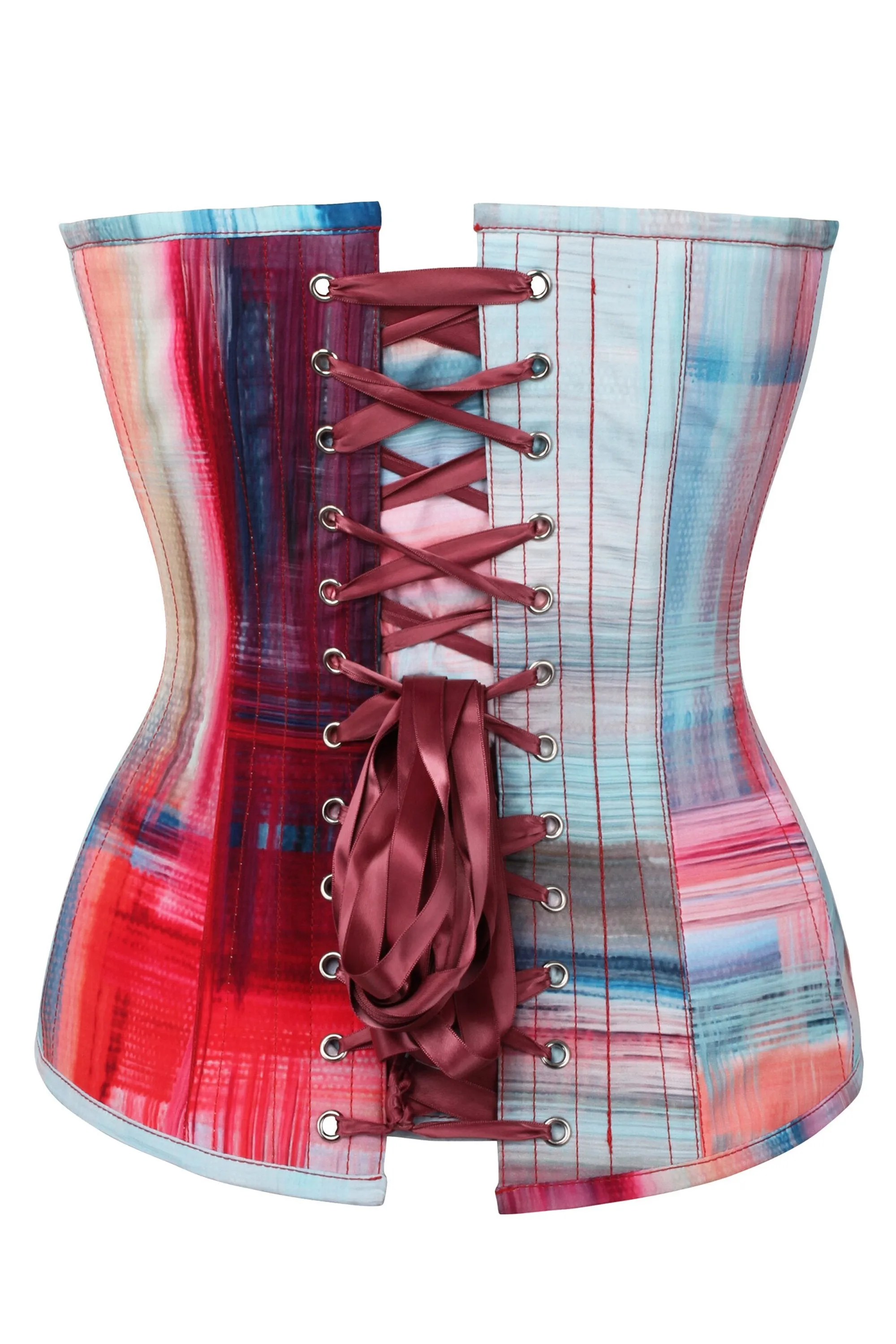 Abstract Red and Blue Brushstroke Overbust Corset