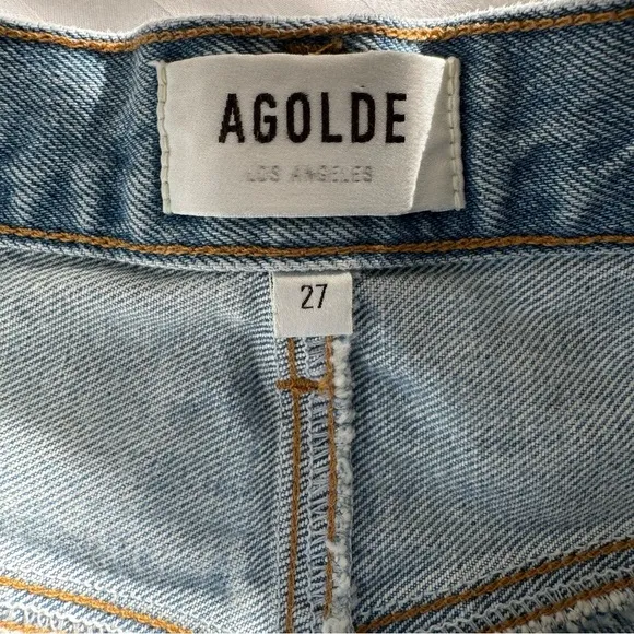 Agolde Criss Cross Buttonfly Distressed Denim Skirt Size 27