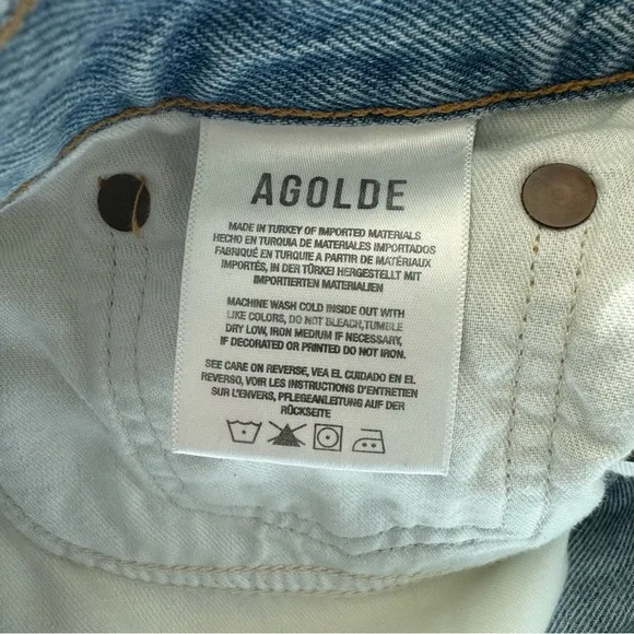 Agolde Criss Cross Buttonfly Distressed Denim Skirt Size 27