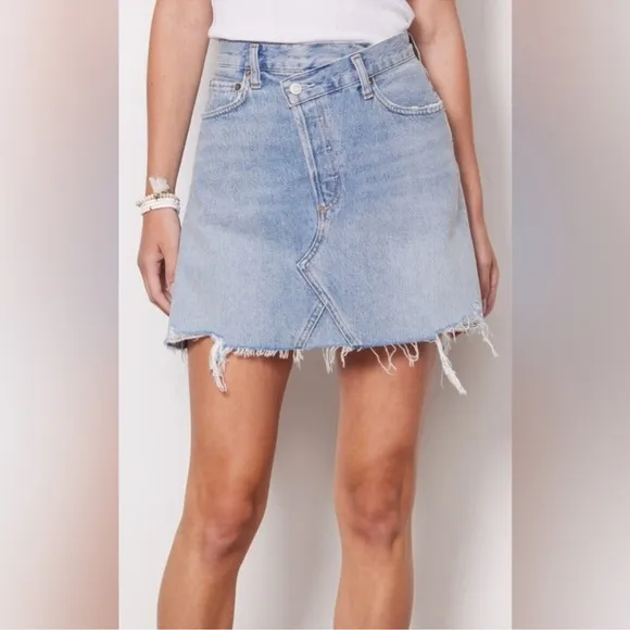 Agolde Criss Cross Buttonfly Distressed Denim Skirt Size 27