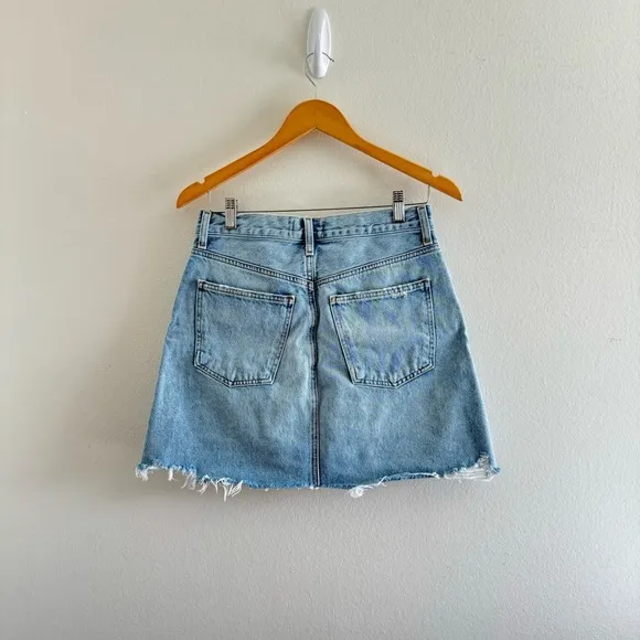 Agolde Criss Cross Buttonfly Distressed Denim Skirt Size 27