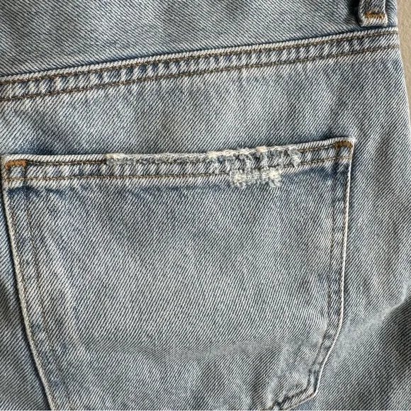 Agolde Criss Cross Buttonfly Distressed Denim Skirt Size 27