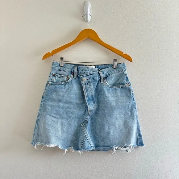 Agolde Criss Cross Buttonfly Distressed Denim Skirt Size 27
