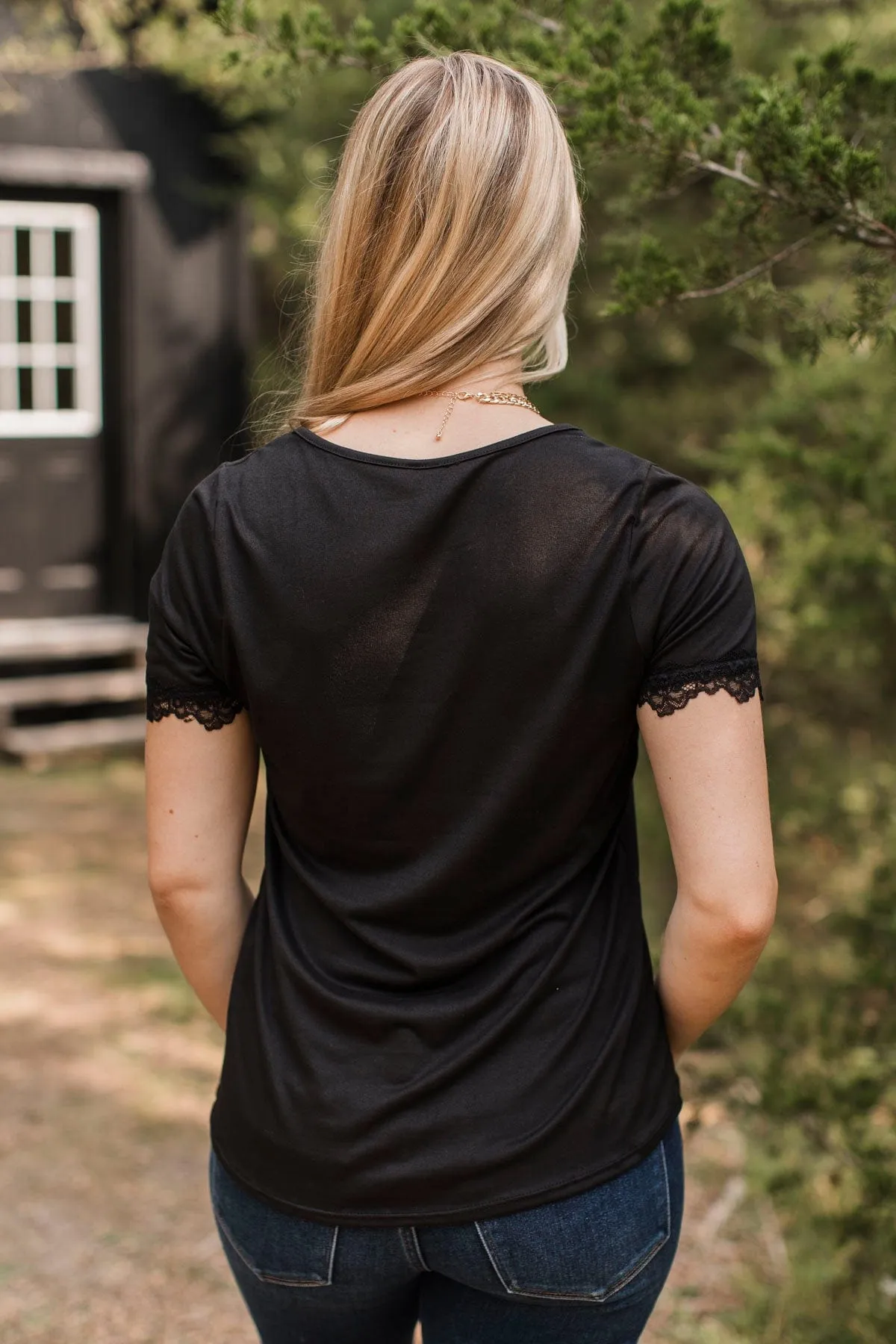 All Your Hopes Lace Trimmed Top- Black