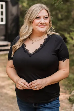 All Your Hopes Lace Trimmed Top- Black