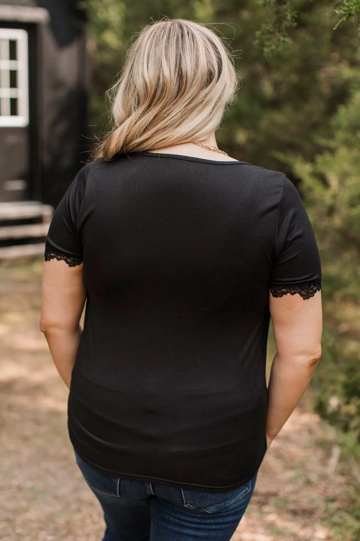 All Your Hopes Lace Trimmed Top- Black