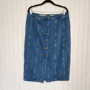 ANTHROPOLOGIE PILCRO Button Front Knee Length Denim Skirt size 14
