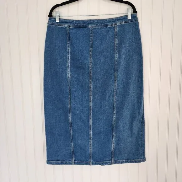 ANTHROPOLOGIE PILCRO Button Front Knee Length Denim Skirt size 14