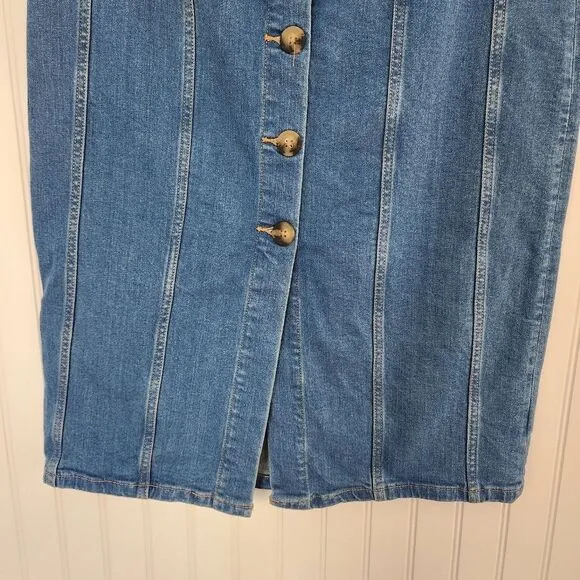 ANTHROPOLOGIE PILCRO Button Front Knee Length Denim Skirt size 14