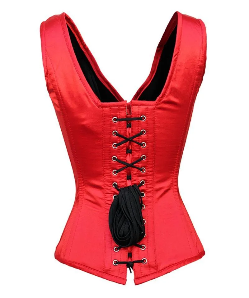 Aprik Red Satin Shoulder Straps Overbust Corset