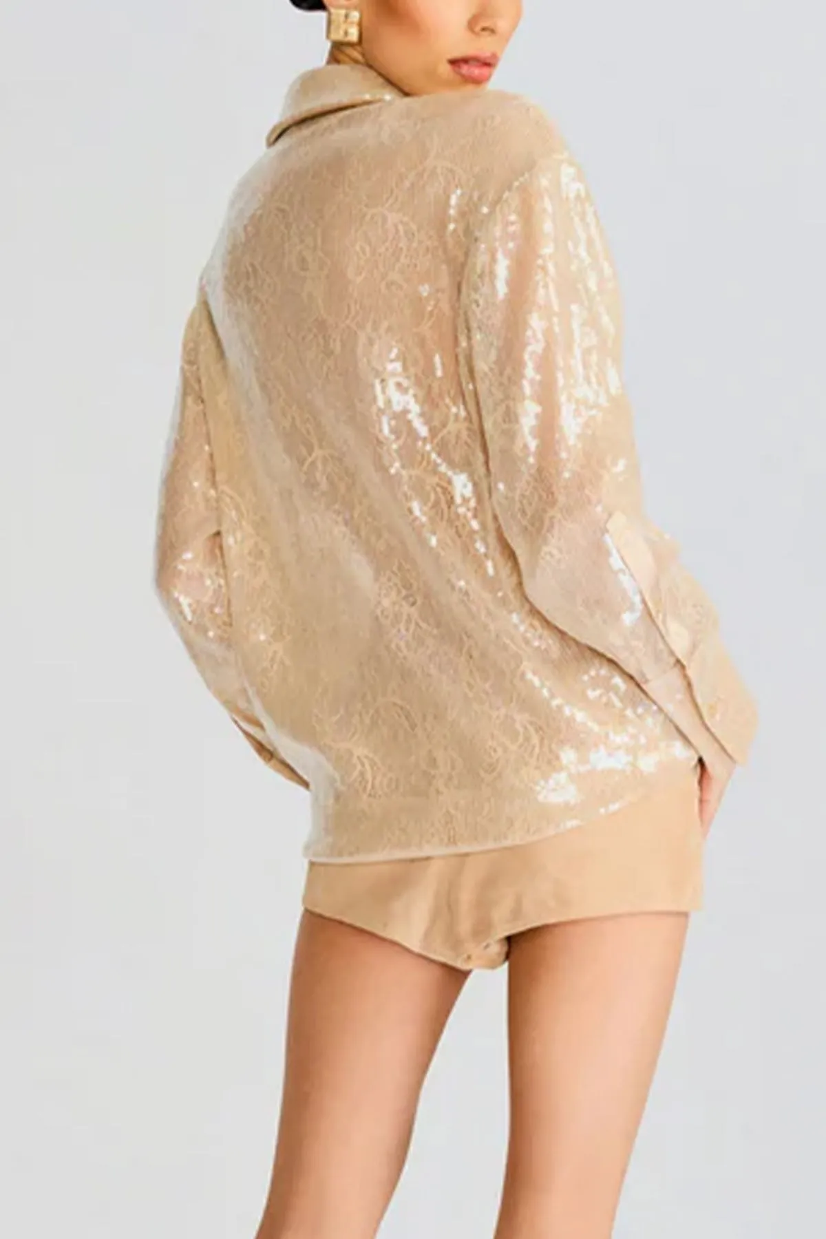 Ariana Sequin Lace Shirt in Nude
