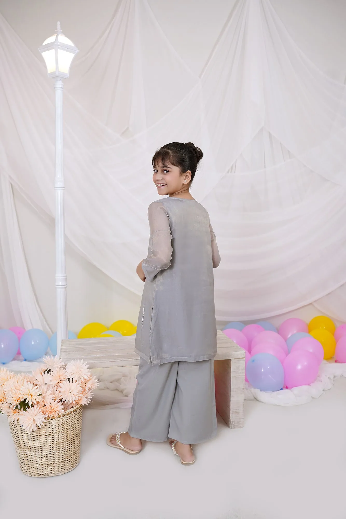 Ash Gre Embroidered Chiffon