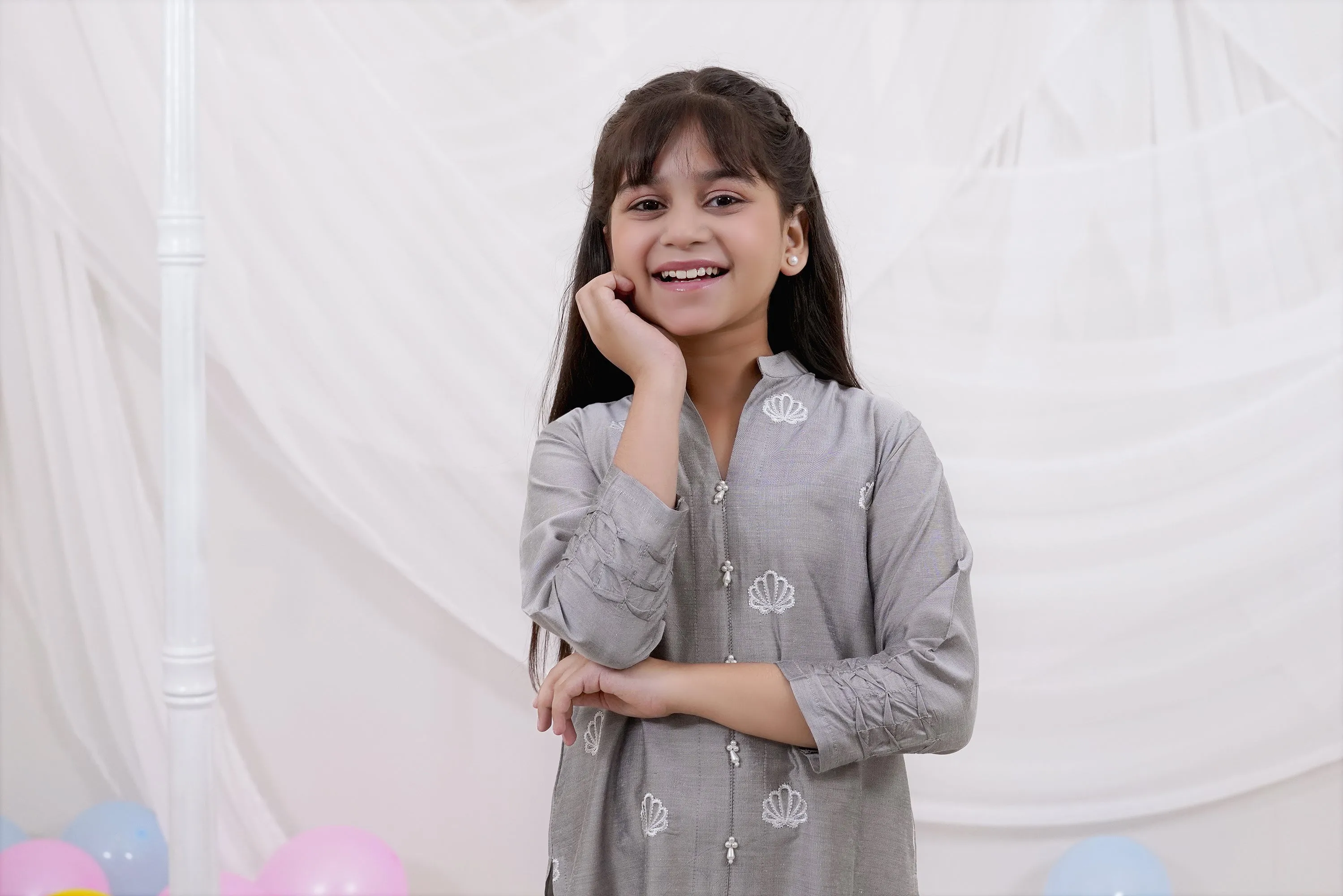 Ash Gre Embroidered Chiffon