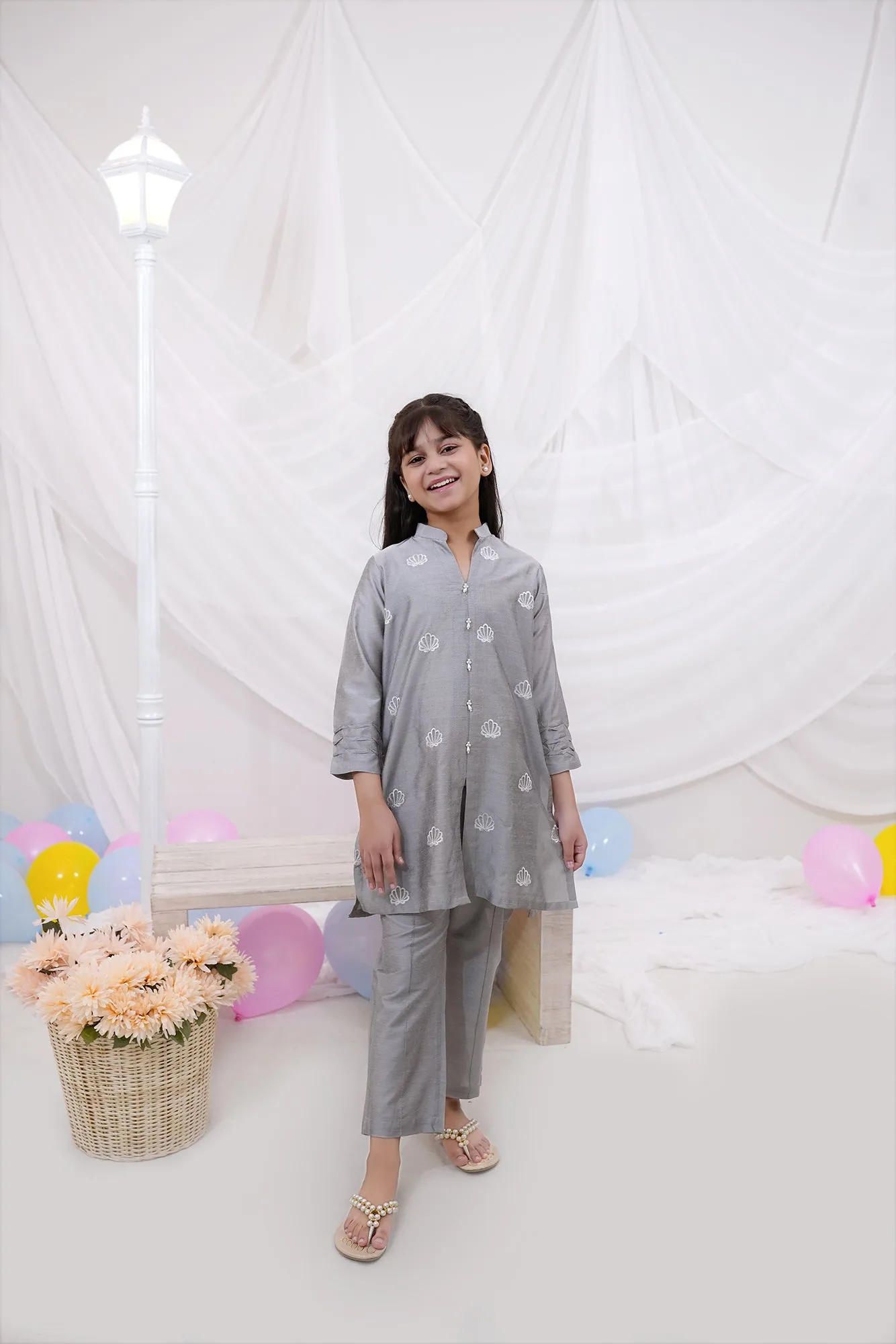 Ash Gre Embroidered Chiffon