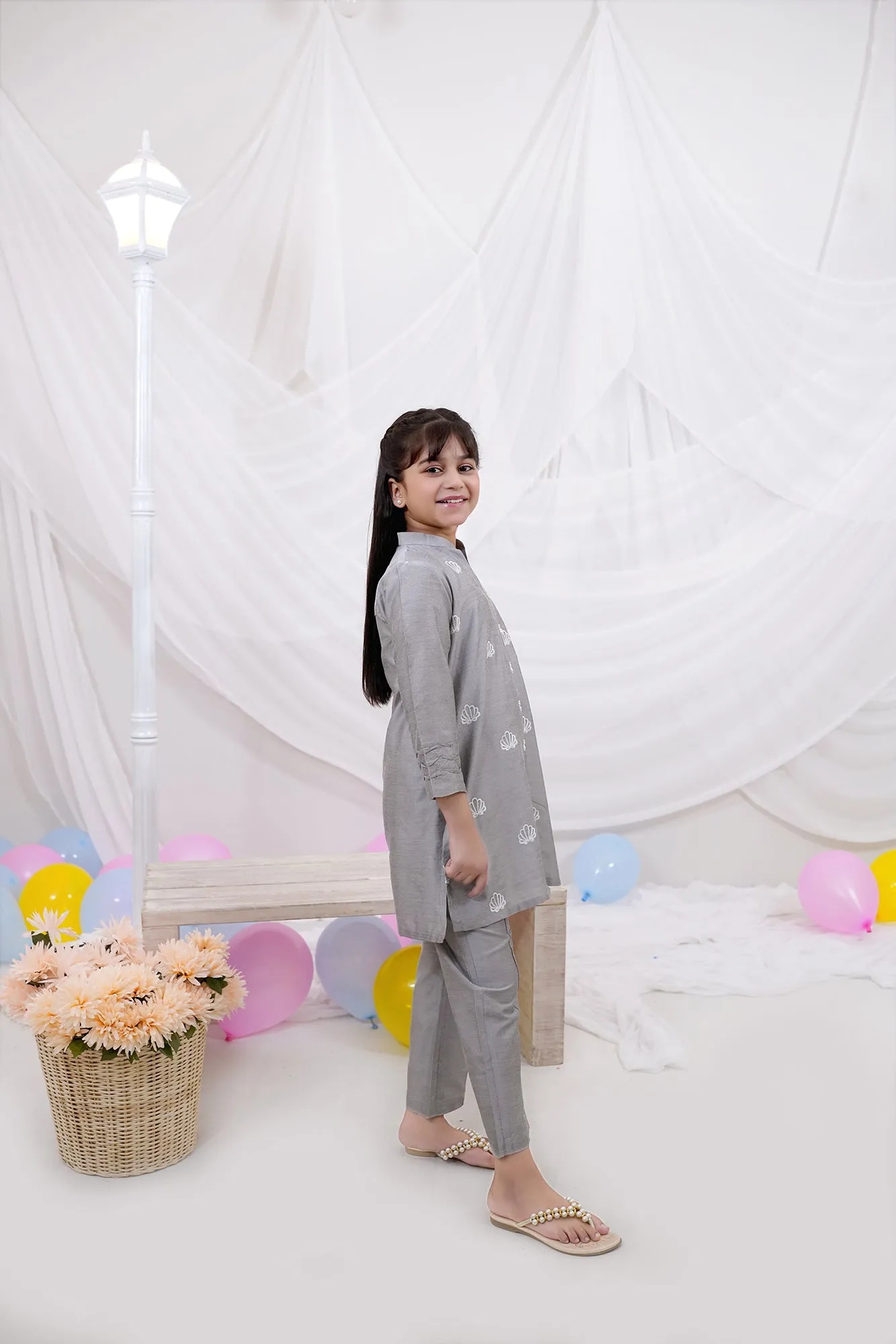 Ash Gre Embroidered Chiffon