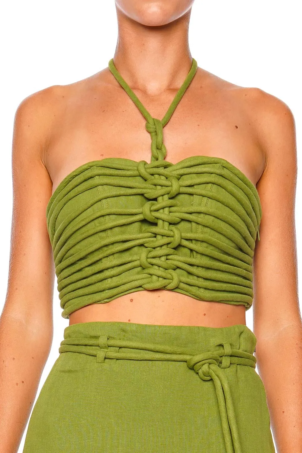 Ayla Knotted Linen Halter Crop Top