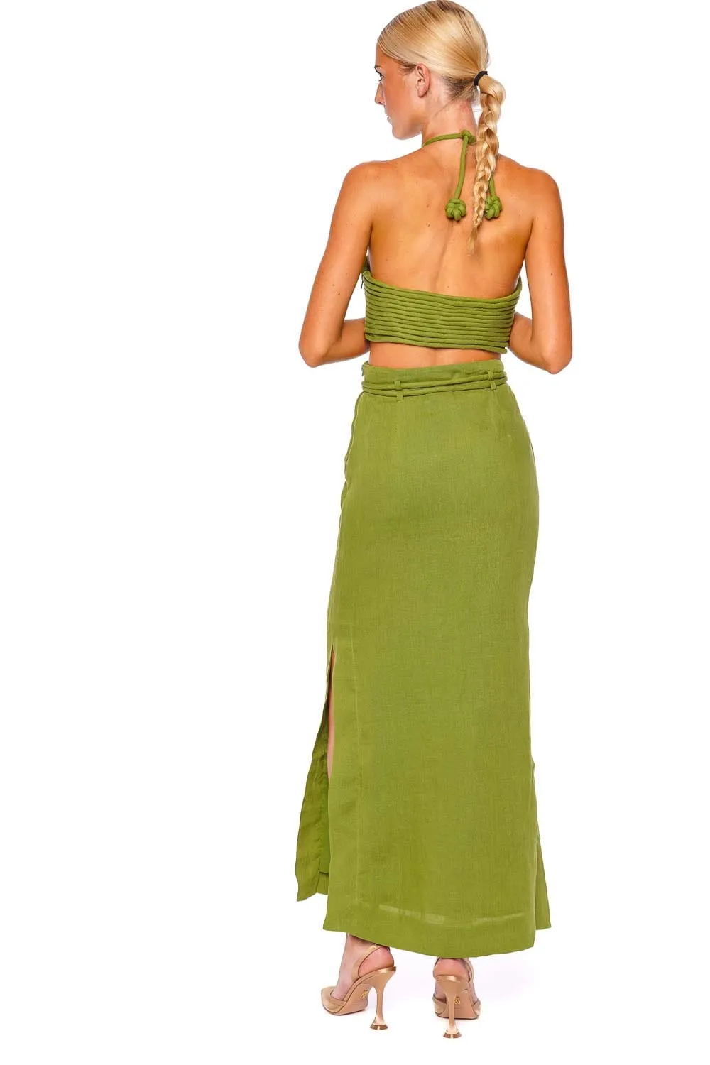 Ayla Knotted Linen Halter Crop Top