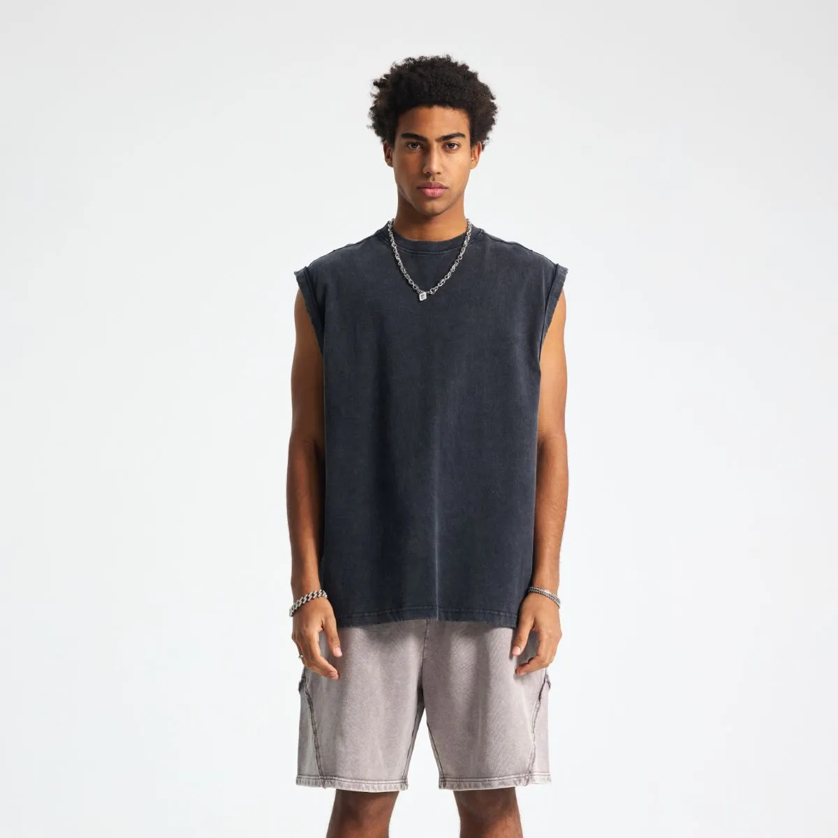 Back Seam Distressed Sleeveless T Shirt 275gsm