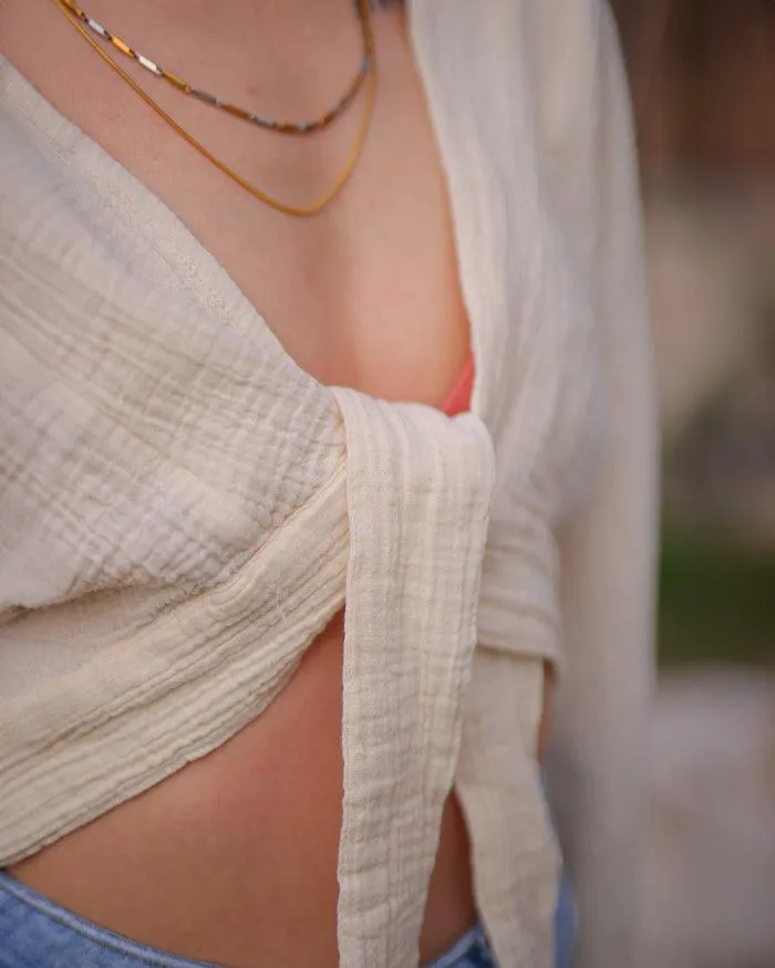 Beige Front Tie Top