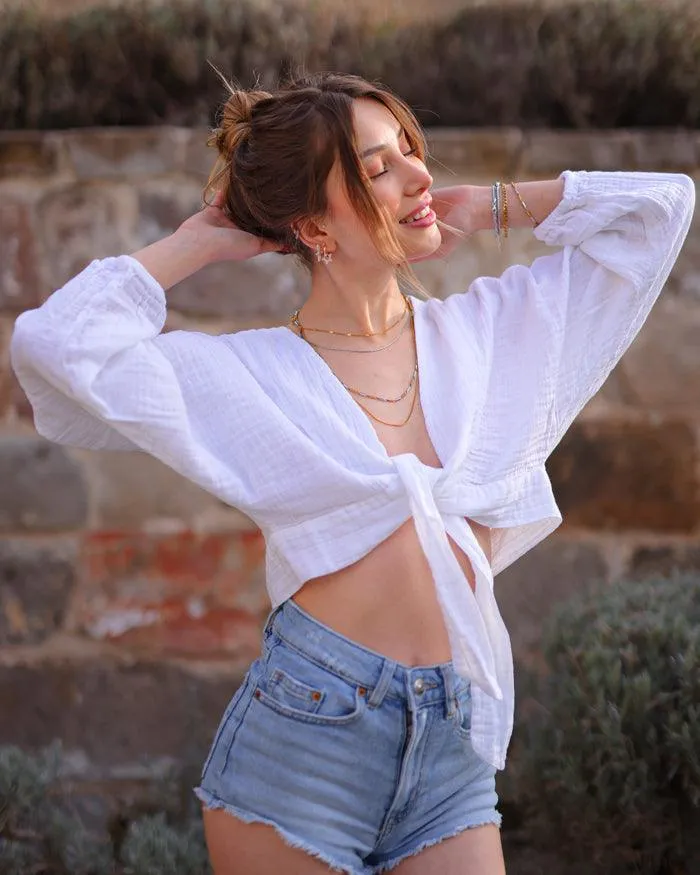 Beige Front Tie Top